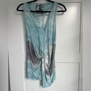 Young Fabulous & Broke Top Womens Extra Small Blue Faux Wrap Tunic Tie Dye